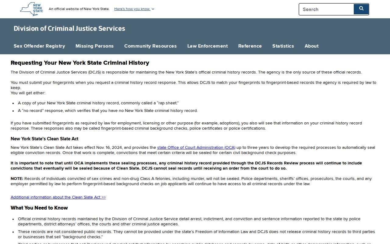 Steuben County criminal record review instructions from New York DCJS