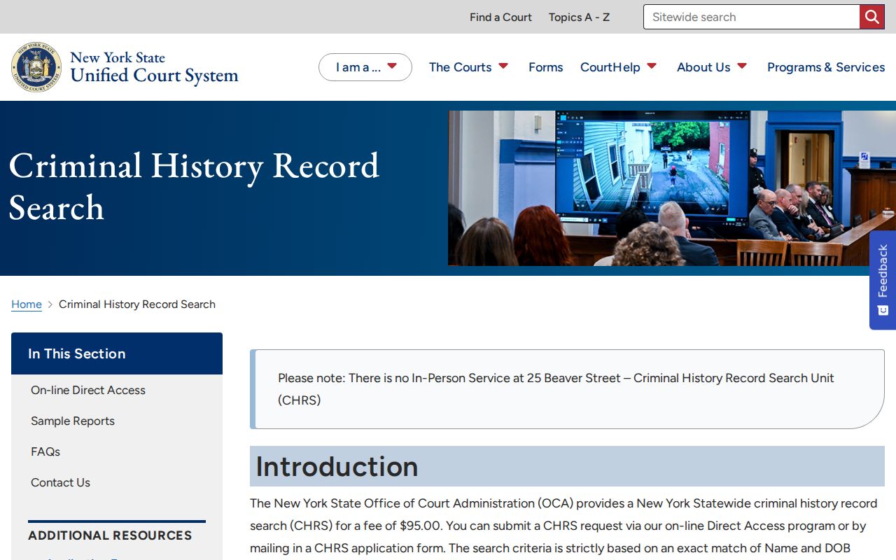 Steuben County criminal history access through New York OCA CHRS instructions