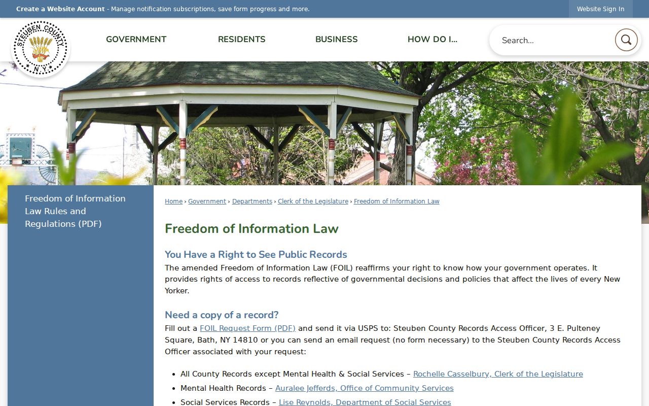 Steuben County criminal record FOIL instructions and fees
