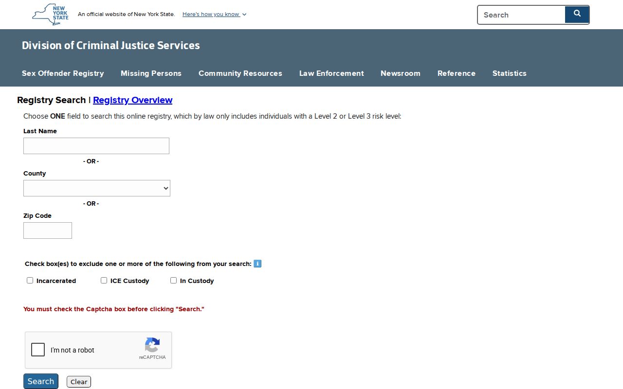 Steuben County sex offender registry search form